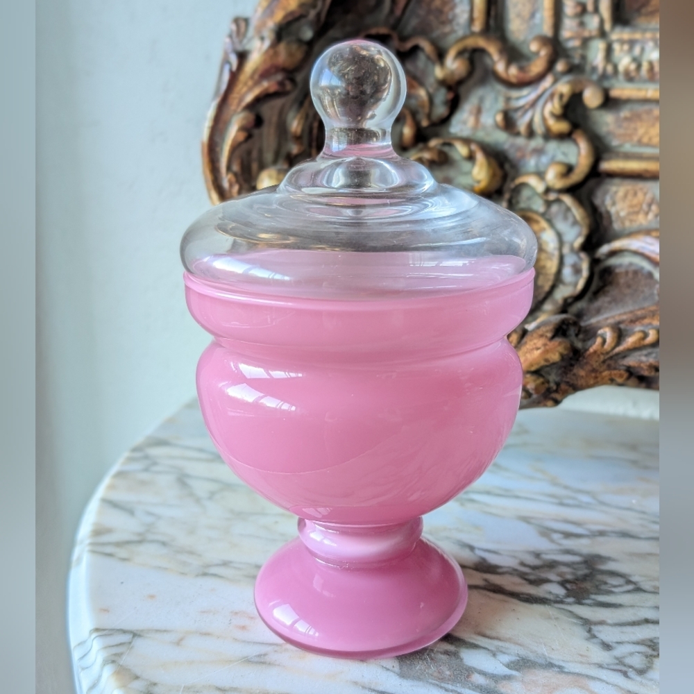 Vintage Pink Italian Opaline Apothecary Lidded Jar